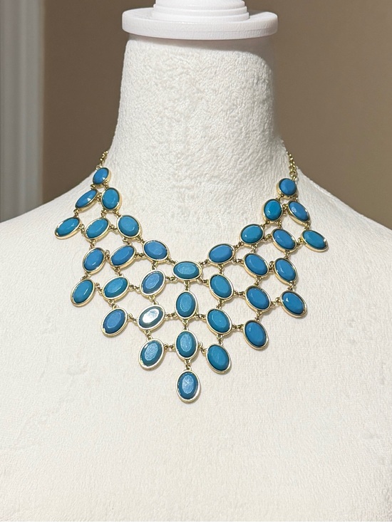 Jewelry - Bold Teal Bib Statement Necklace Gold Tone Layered Boho